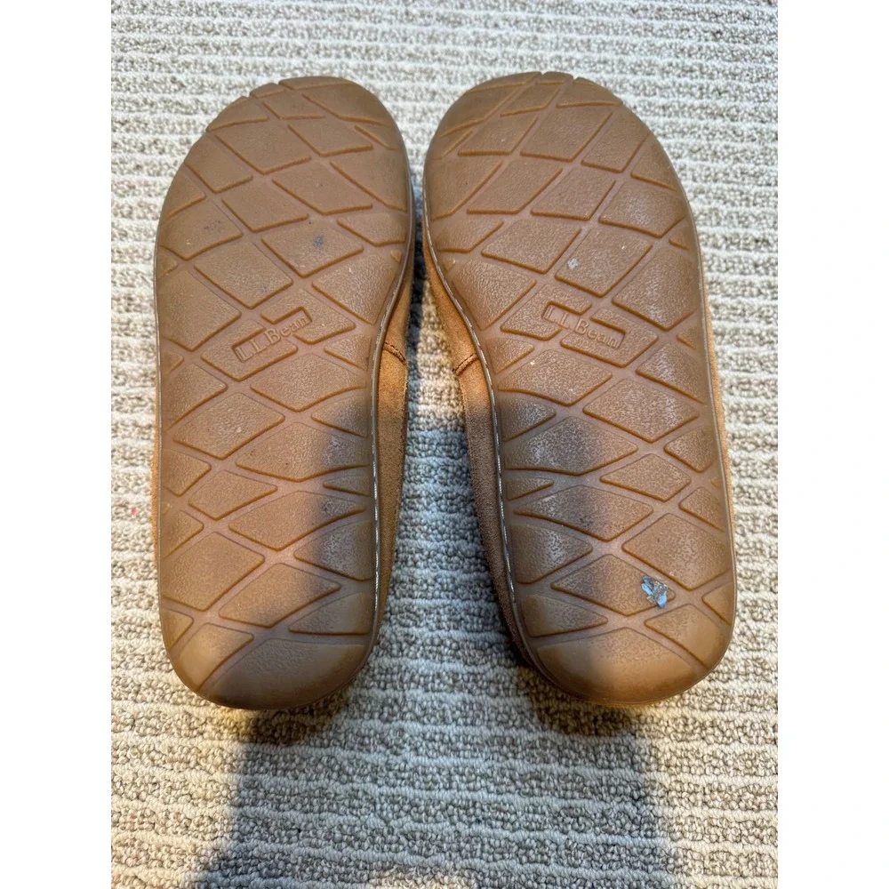 LL Bean‎ Wicked Good Moccasins Mens 8 Medium Tan Suede Shearling Slippers 264593